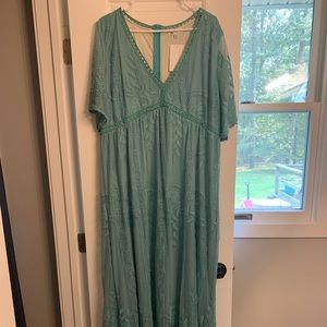 Aqua Boho Lace Overlay Maxi Dress - XXXL